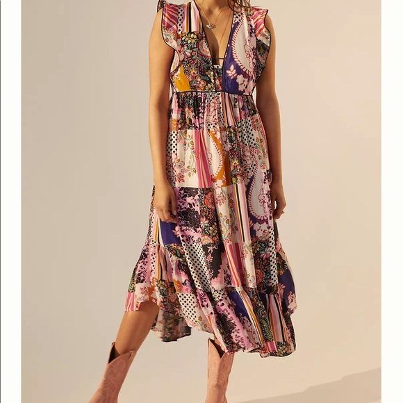 Anthropologie | Dresses | Anthropologie Ruffled Patchwork Midi Dress ...